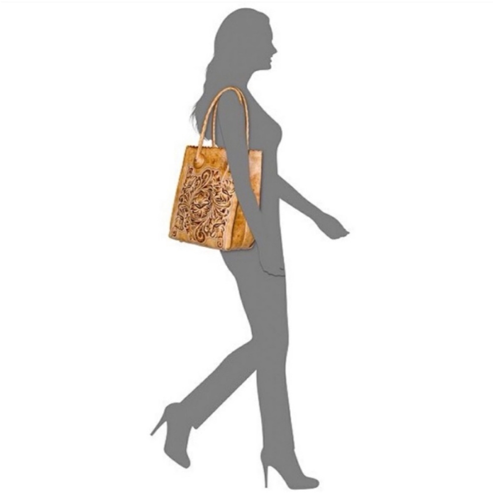 Patricia Nash Cut Out Tooling Collection Cavo Tote Cinnamon Leather - Picture 3 of 11